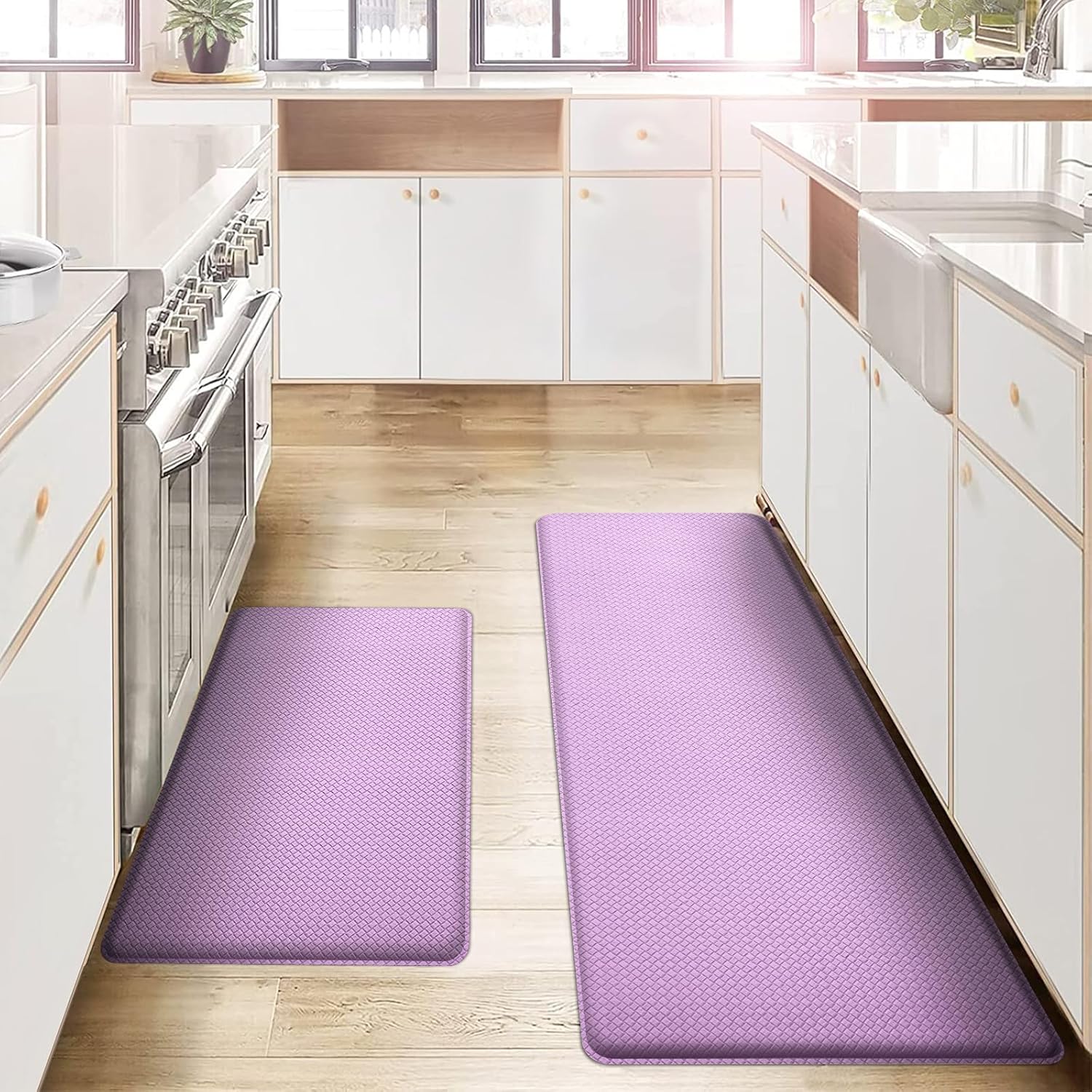 Cushioned Anti-Fatigue Kitchen Mats Set of 2 - Light Purple
