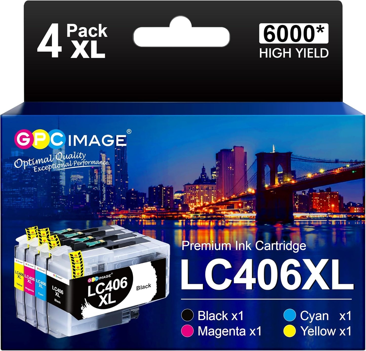 GPC Image LC406XL Ink Cartridge for Brother Printers - 4 Pack