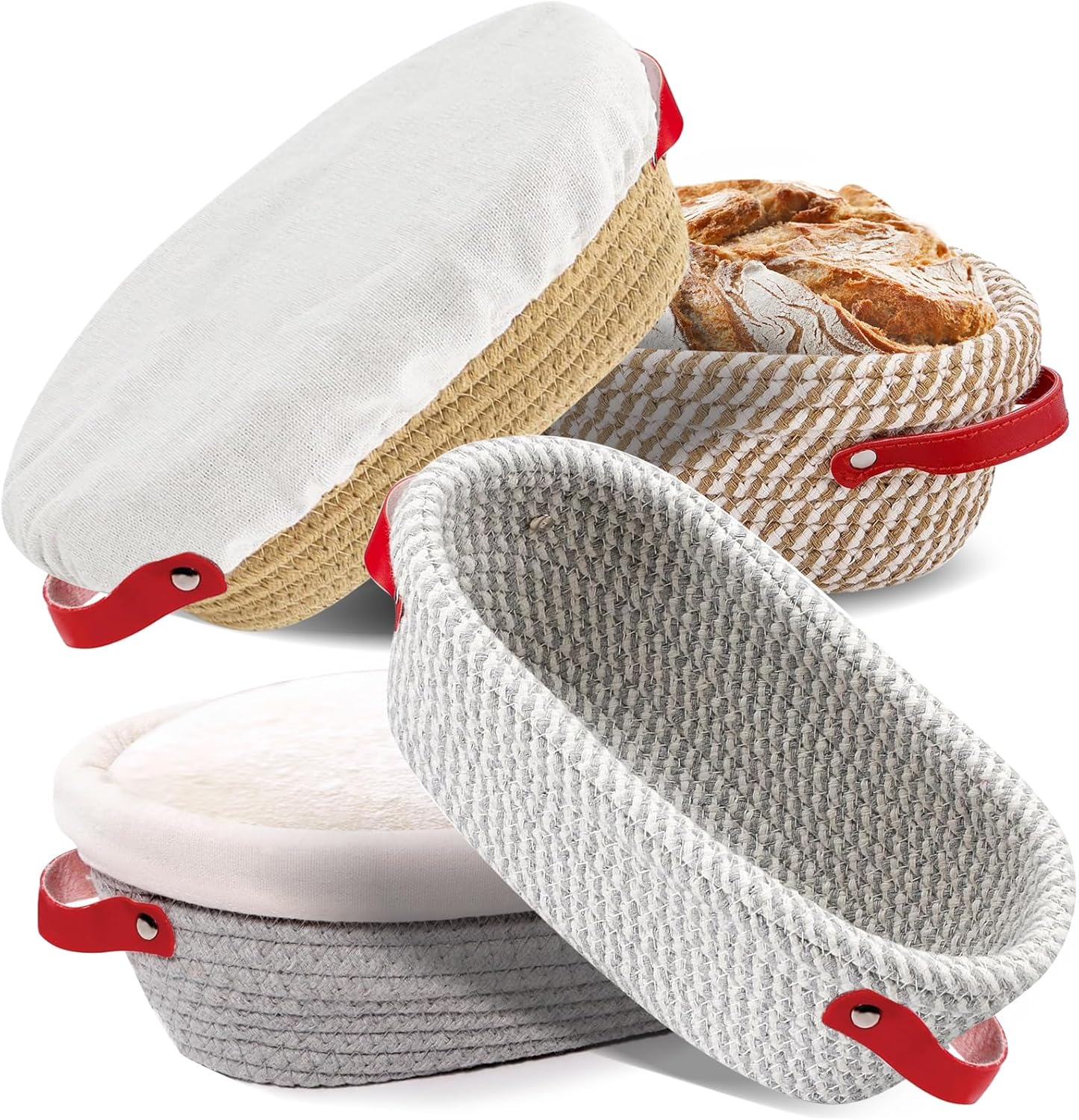 10 Inch Oval Cotton Rope Banneton Bread Proofing Basket Set
