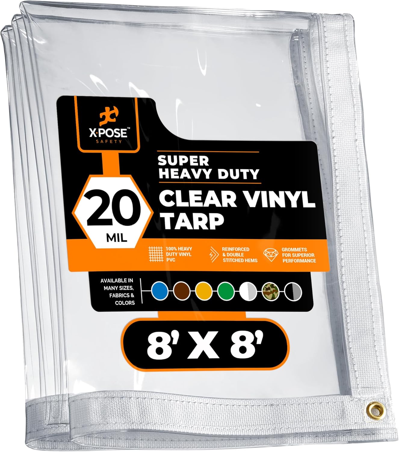 8ft x 8ft Clear Vinyl Tarp - Heavy Duty Waterproof PVC Tarpaulin