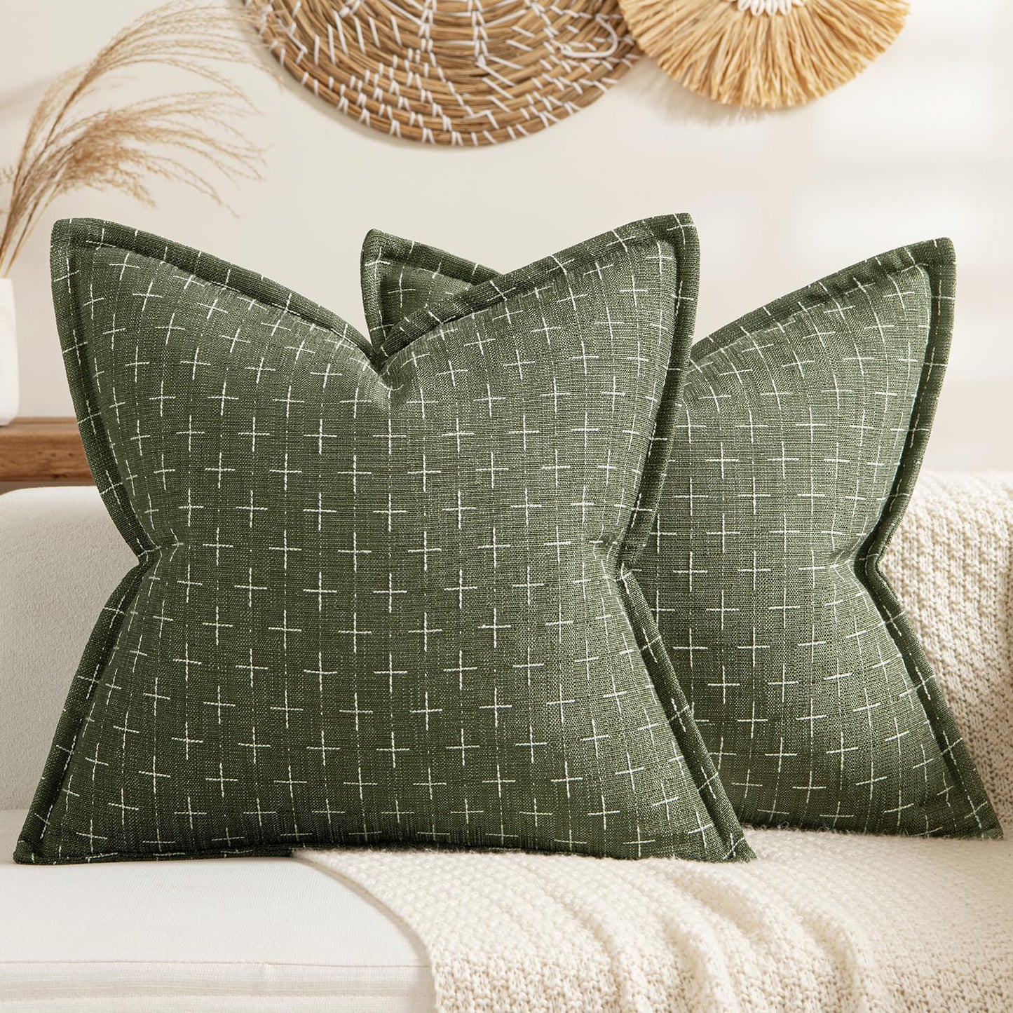 MIULEE Decorative Burlap Linen Throw Pillow Covers for Home