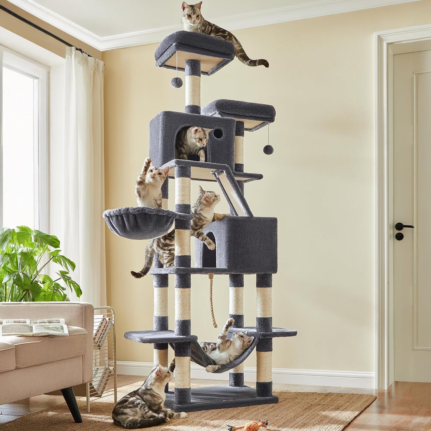 Feandrea Cat Tree 81.1-Inch Large Cat Tower for Indoor Cats