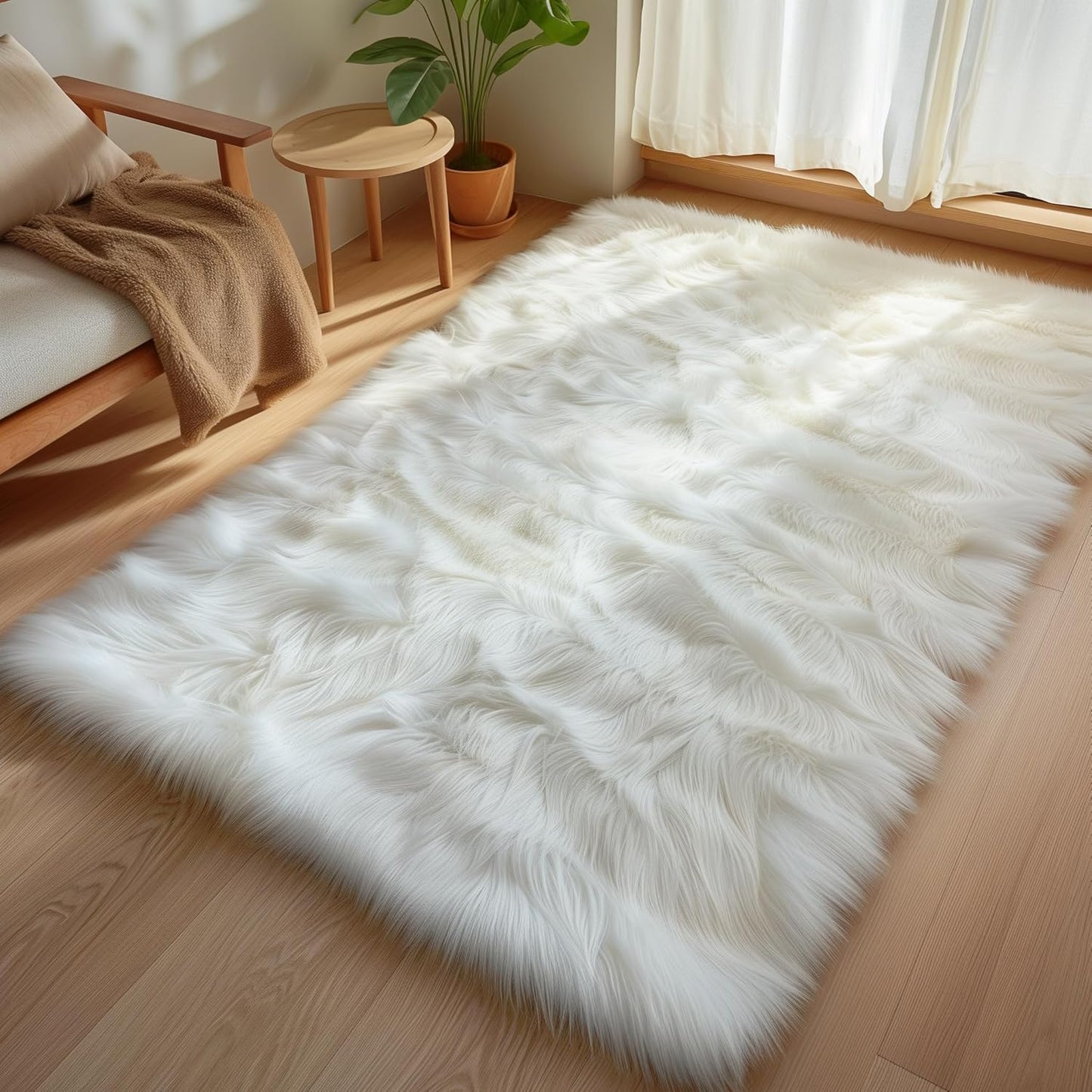 Goolela White Fur Rug 4x6 Faux Sheepskin for Cozy Living Spaces
