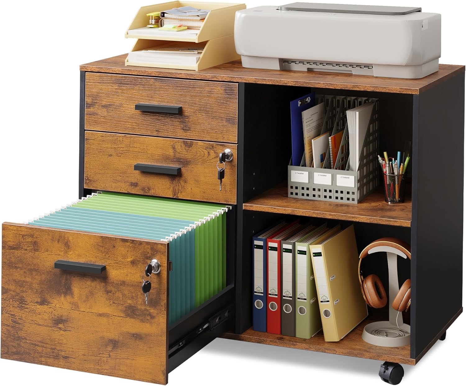 DEVAISE 3-Drawer Wood File Cabinet with Lock for Home Office