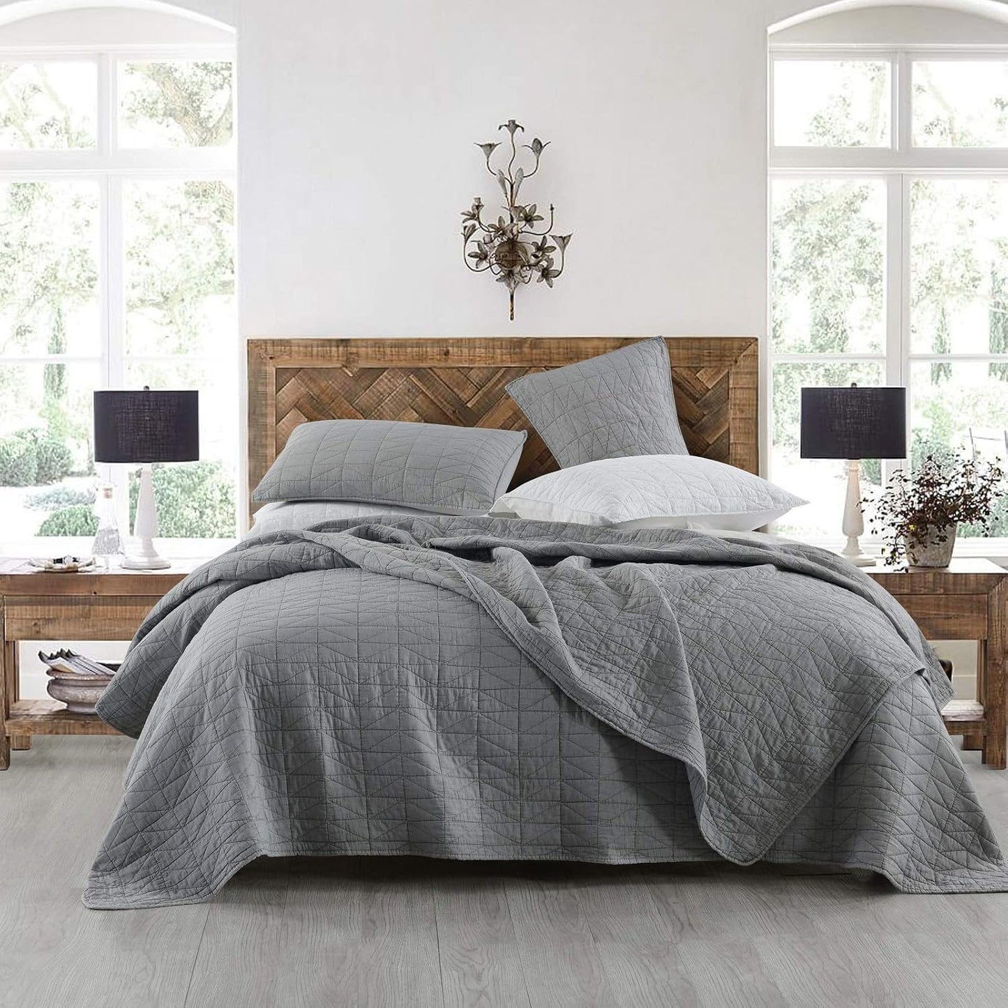 Chic Rustic Grey Quilt Set Twin Size for All Seasons Comfort