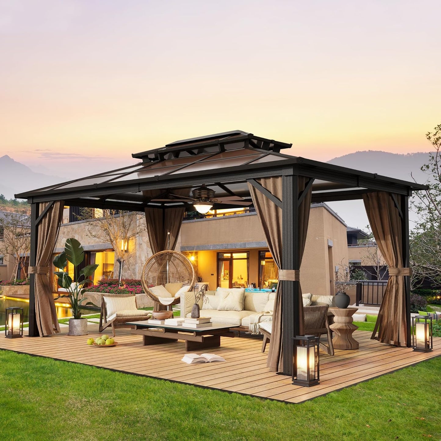 YOLENY 10ftx13ft Hardtop Gazebo with Double Roof Canopy Design