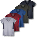 Real Essentials 5 Pack Women's Dry Fit V Neck Workout Top (Style H7L4)