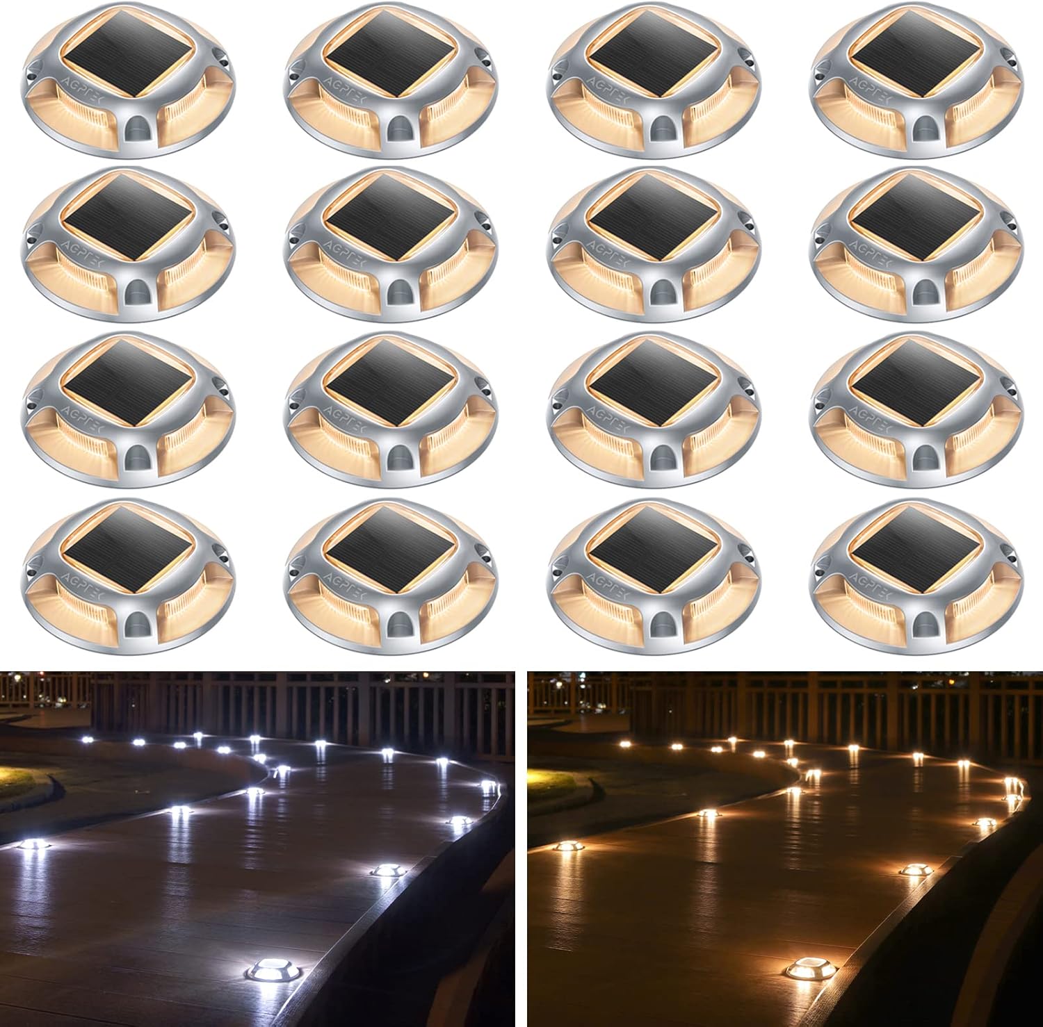AGPTEK Solar Driveway Lights Outdoor 16 Pack for Pathways