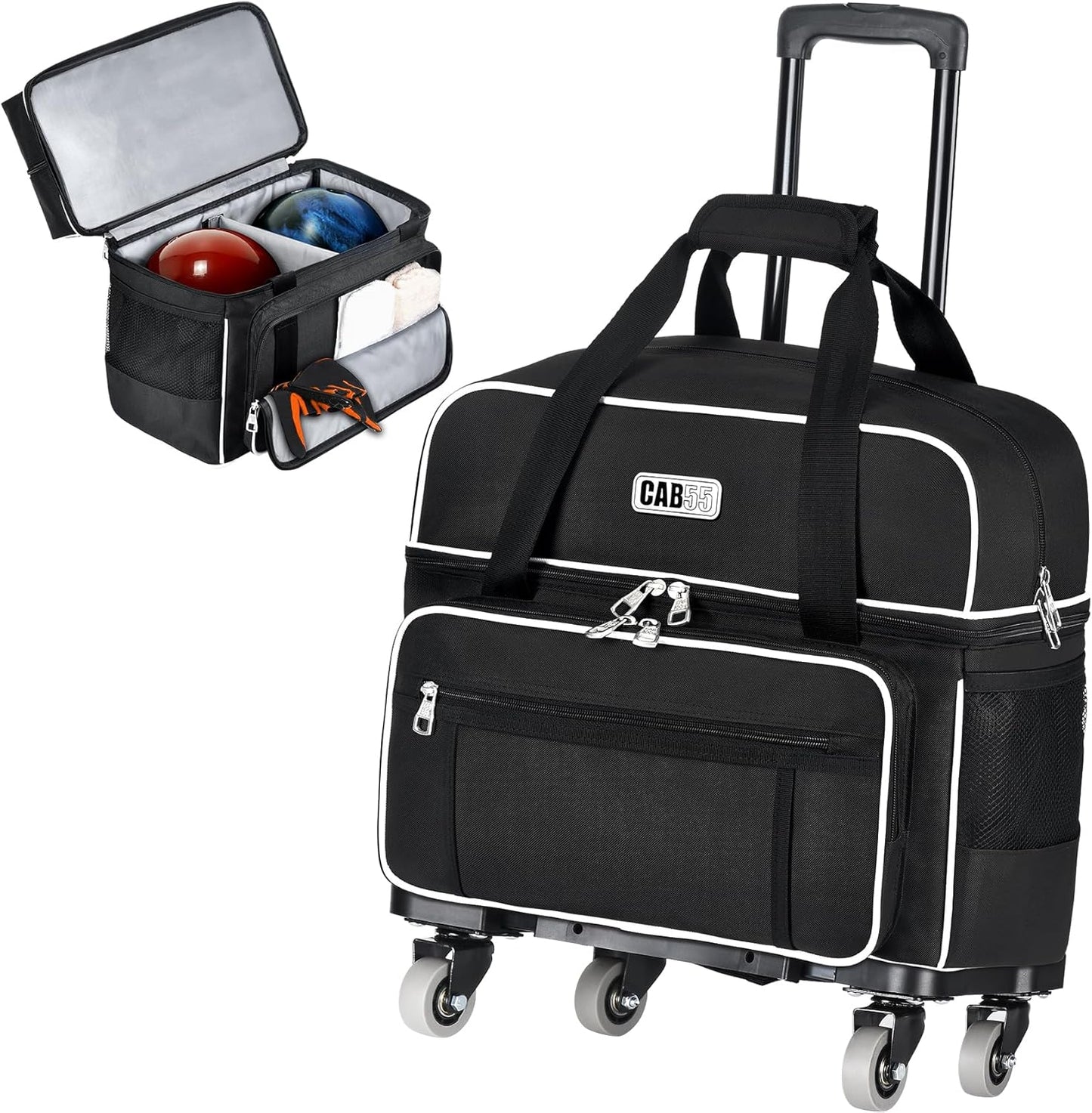 CAB55 2 Ball Bowling Bag with Wheels and Shoe Compartment