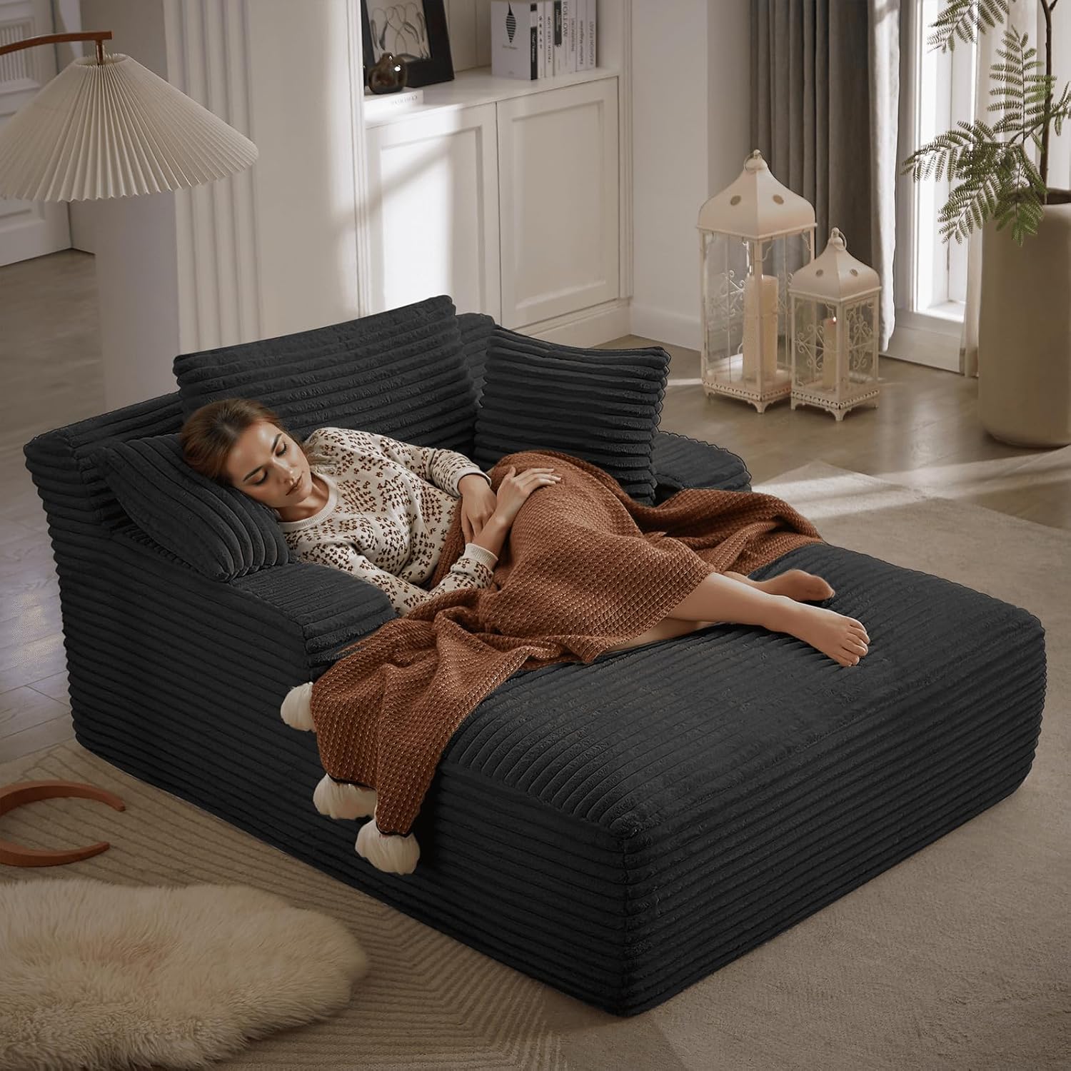 50 Inches Chaise Lounge Indoor with Plush Sofa Bed and Pillows