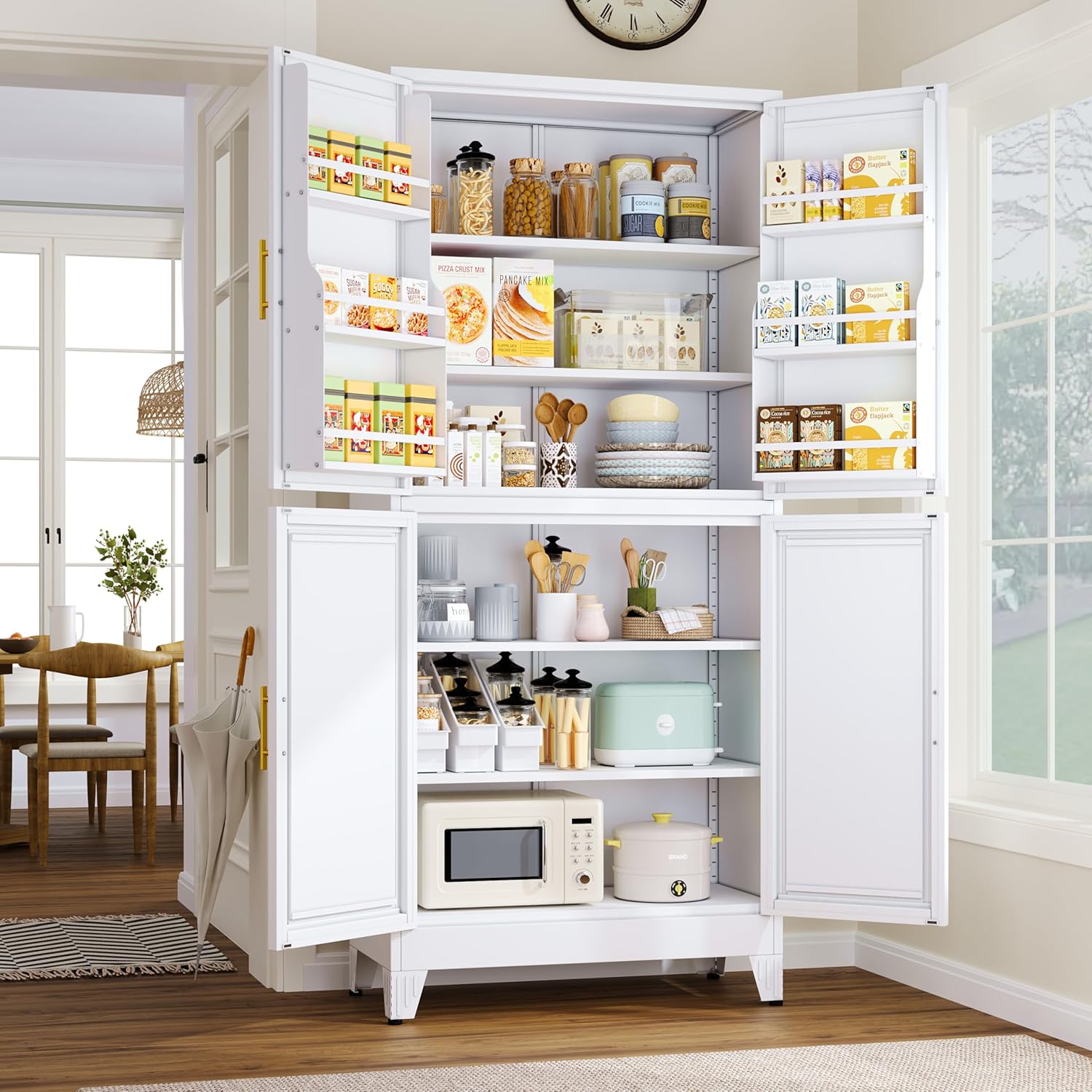 74.8 Tall Metal Food Cabinet for Kitchen and Dining Room Storage