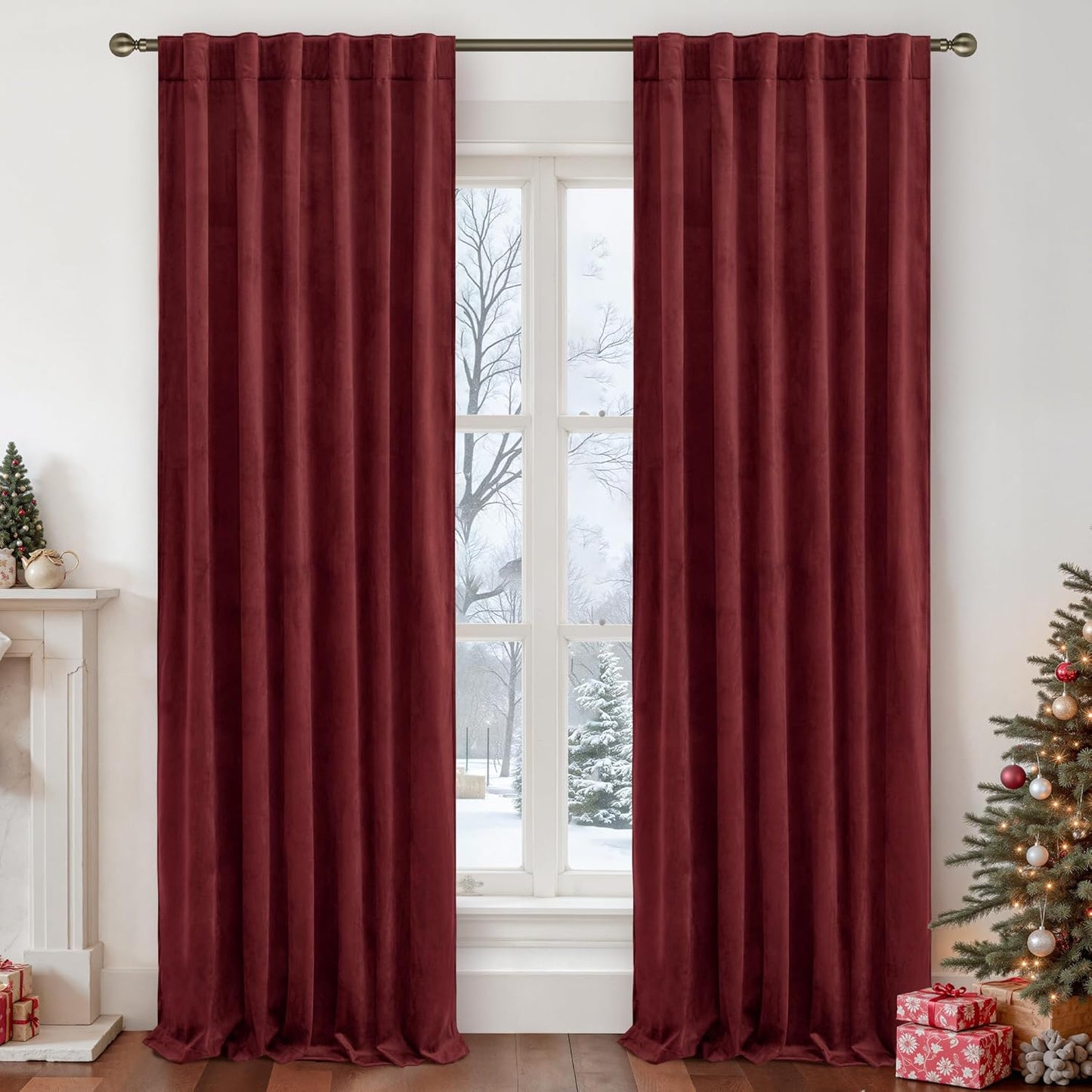 LAMIT Red Velvet Curtains 84 Inch for Luxurious Home Decor