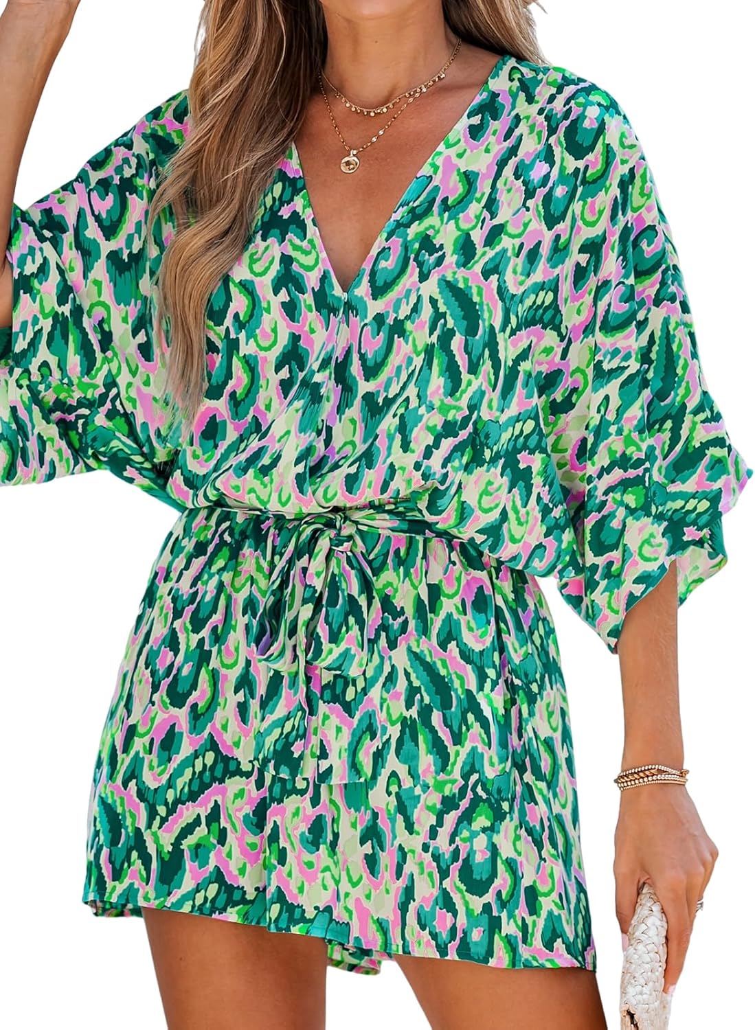 CUPSHE Women's Summer Romper Lace Up Printed Casual Outfit