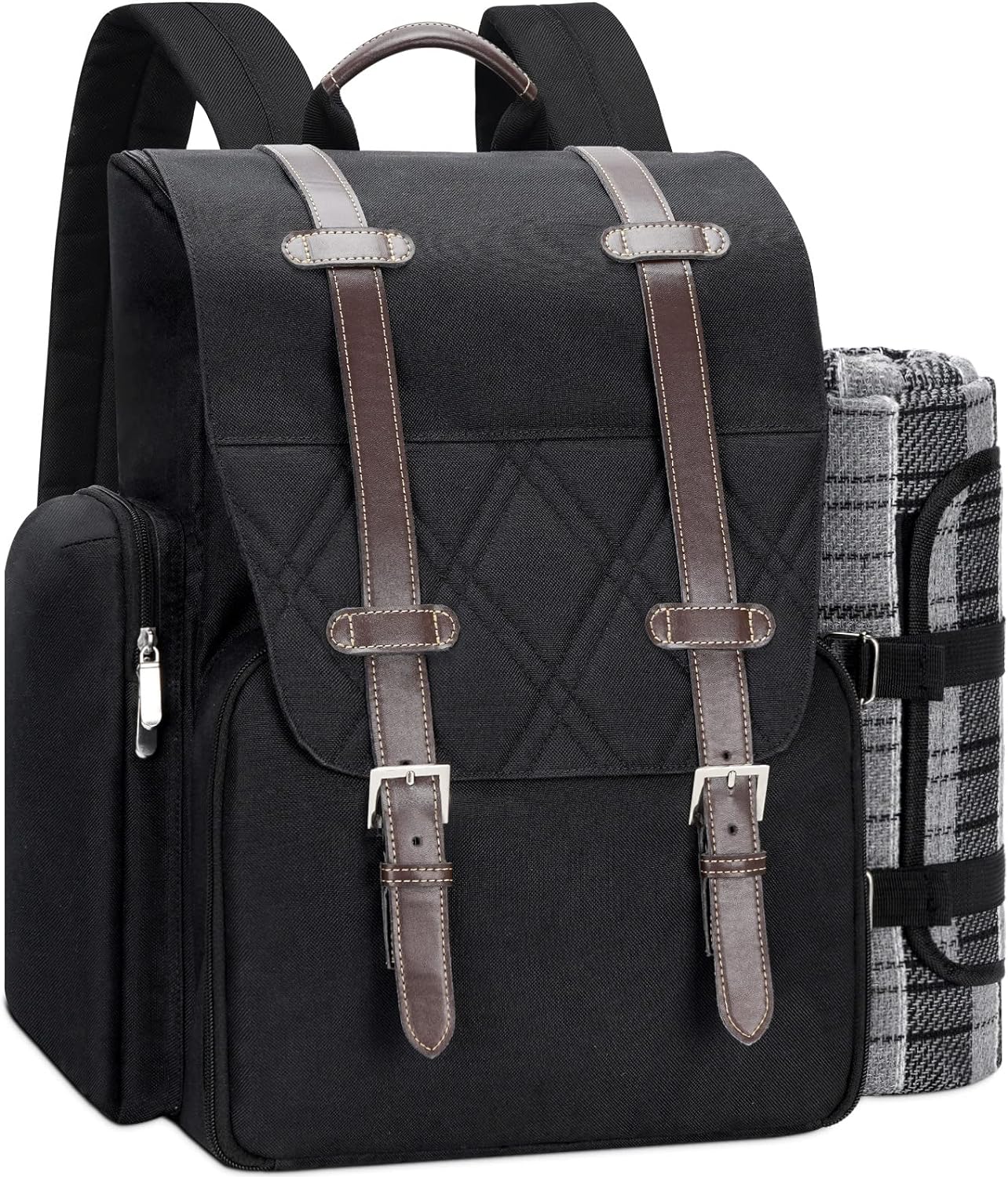 Large Insulated Picnic Backpack for 4 with Blanket & Cutlery