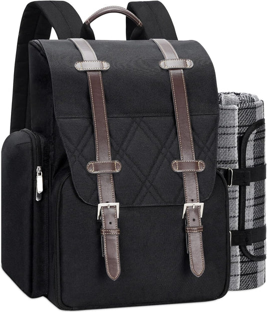 Large Insulated Picnic Backpack for 4 with Blanket & Cutlery