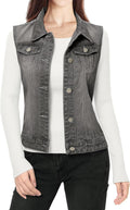 Women's Washed Denim Vest Jacket with Chest Flap Pockets - Buttoned