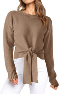 Okiwam Cropped Tie Front Sweater - Cozy Cropped Knit Pullover