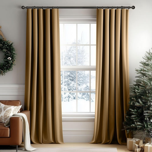 Beauoop Golden Brown Velvet Curtains for Luxury Room Darkening
