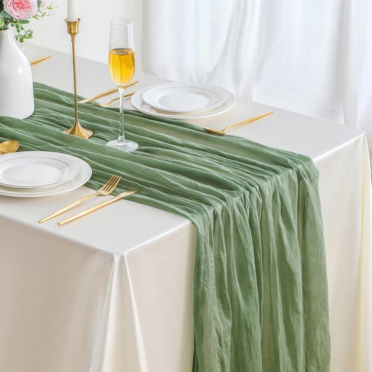 10 Pack Sage Green Cheesecloth Table Runner for Events Decor
