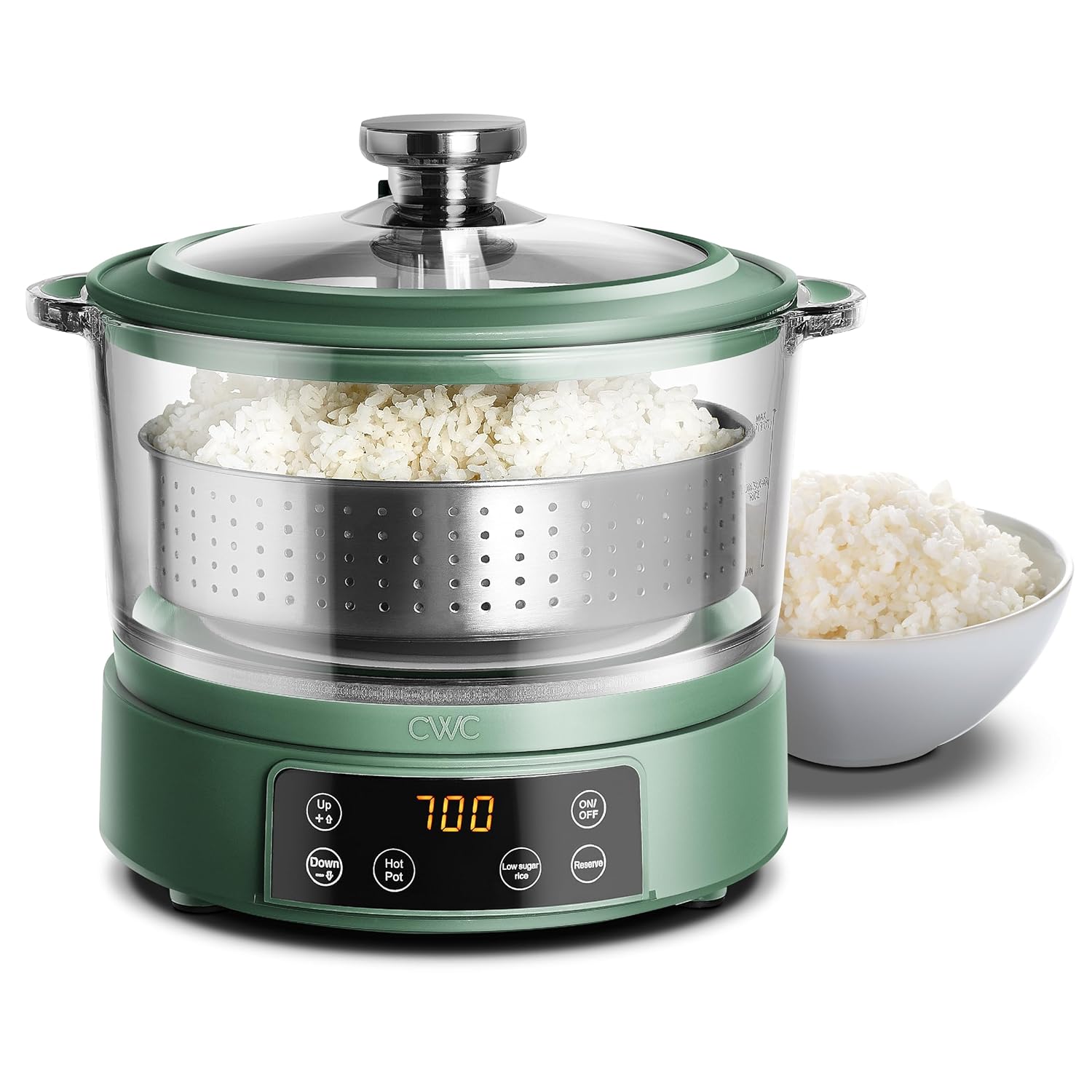 COOK WITH COLOR 3L Glass Low Carb Rice Cooker for Healthy Meals