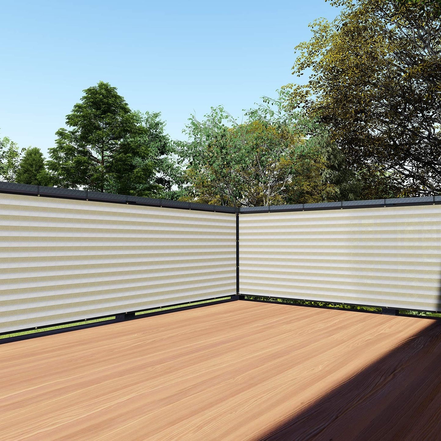 TANG 3' x 10' Beige White Stripe Privacy Screen - Weather Resistant Outdoor Cover