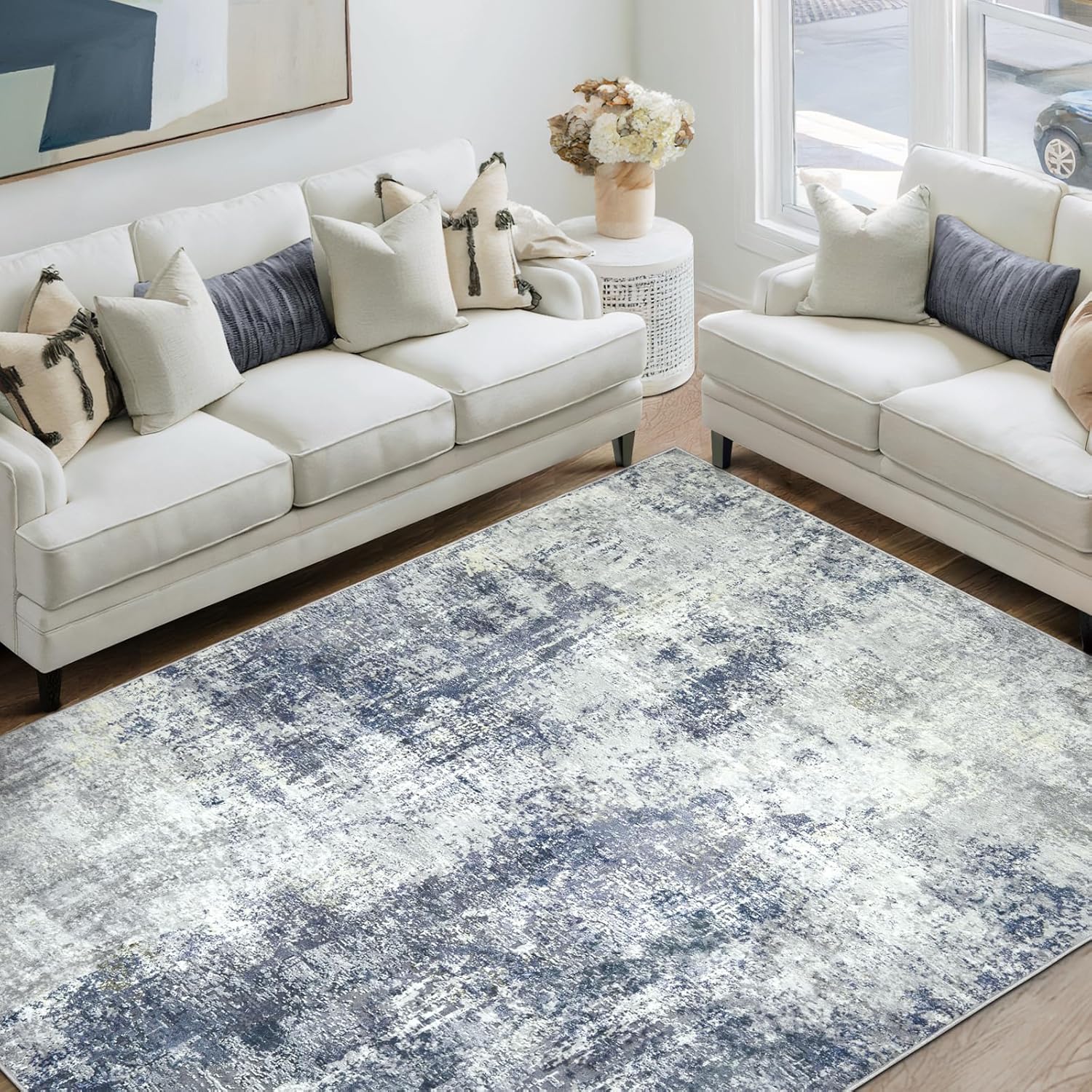 Washable Area Rug 5x7 - Soft Non Slip Thin Carpet for Home