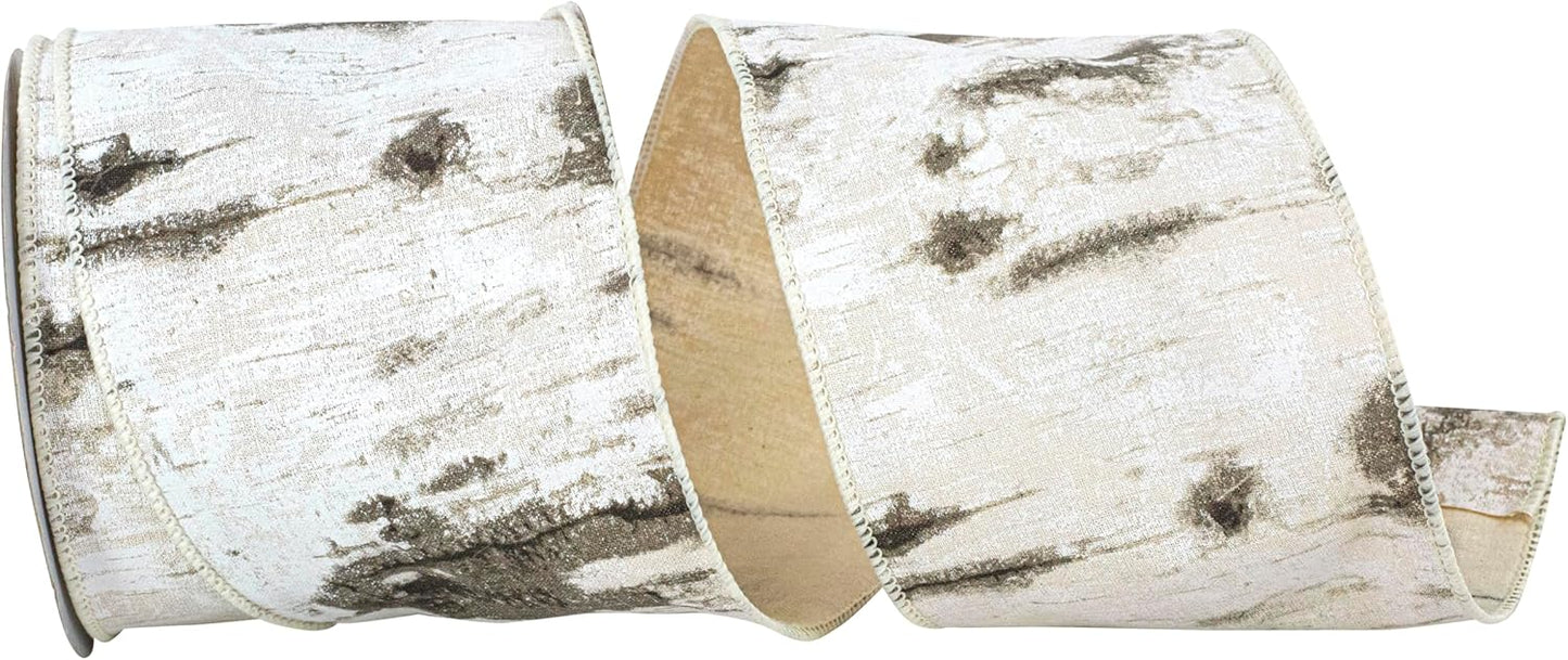 Reliant Ribbon Birch Tree Bark Forest Wired Edge Ribbon, 4 in
