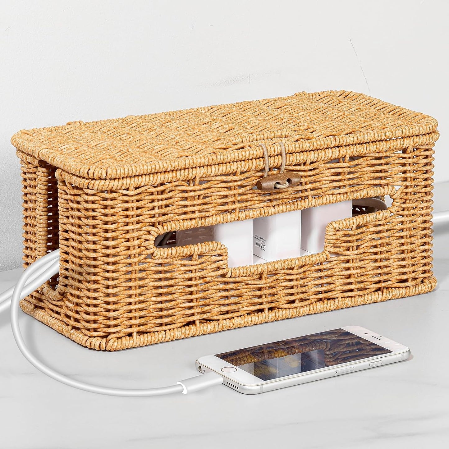 Handwoven Cable Management Box - Tidy Up Your Space!