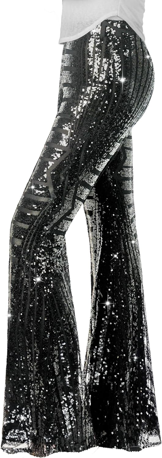 Nawgut Sequin Flare Pants for Disco Party Clubwear Women