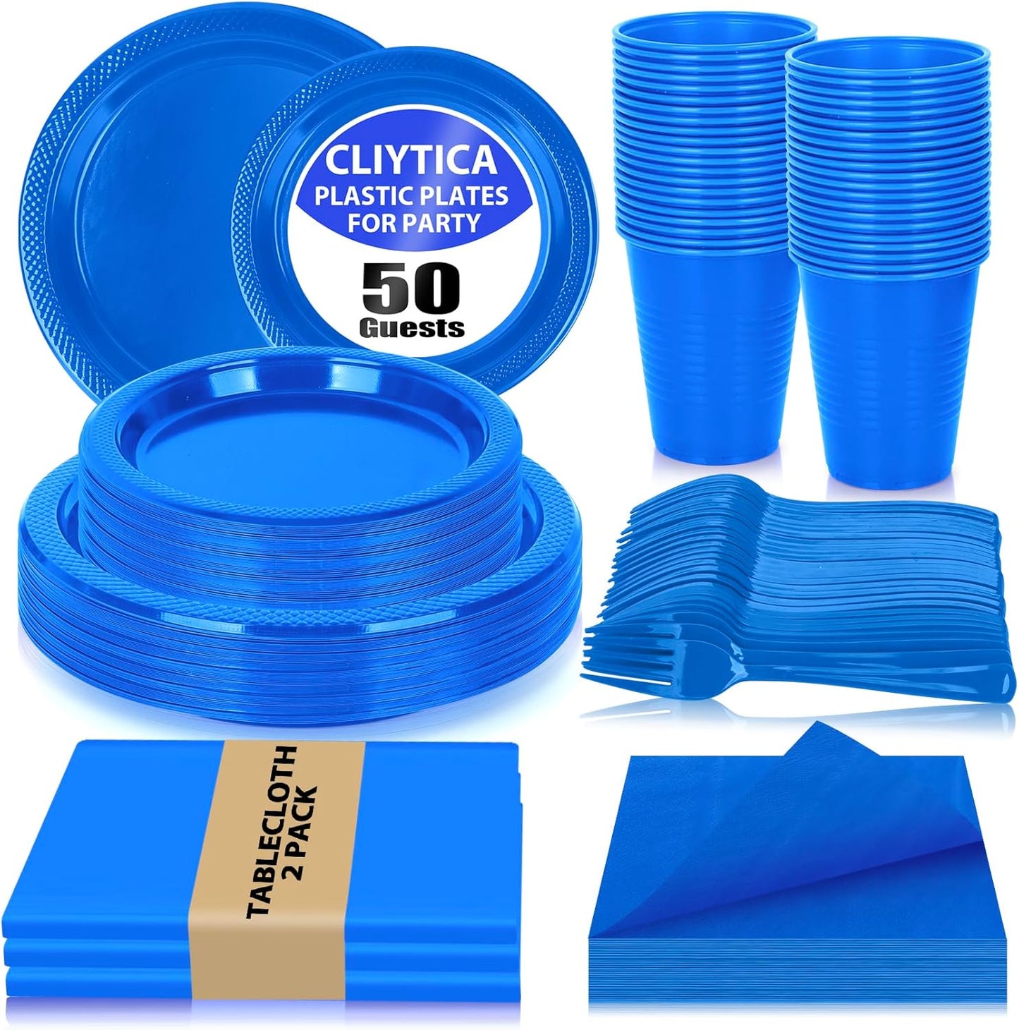 Blue Plastic Plates for Party Supplies - 252 PCS Set
