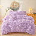 Shaggy Fluffy Lavender Comforter Cover Queen Set - Cozy Faux Fur