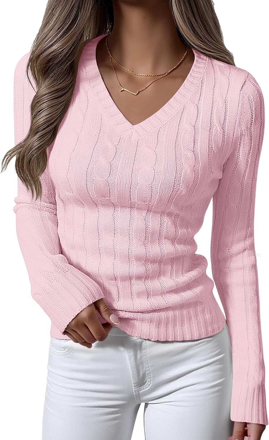 Womens Long Sleeve Cable Knit Sweater for Fall Fashion Style