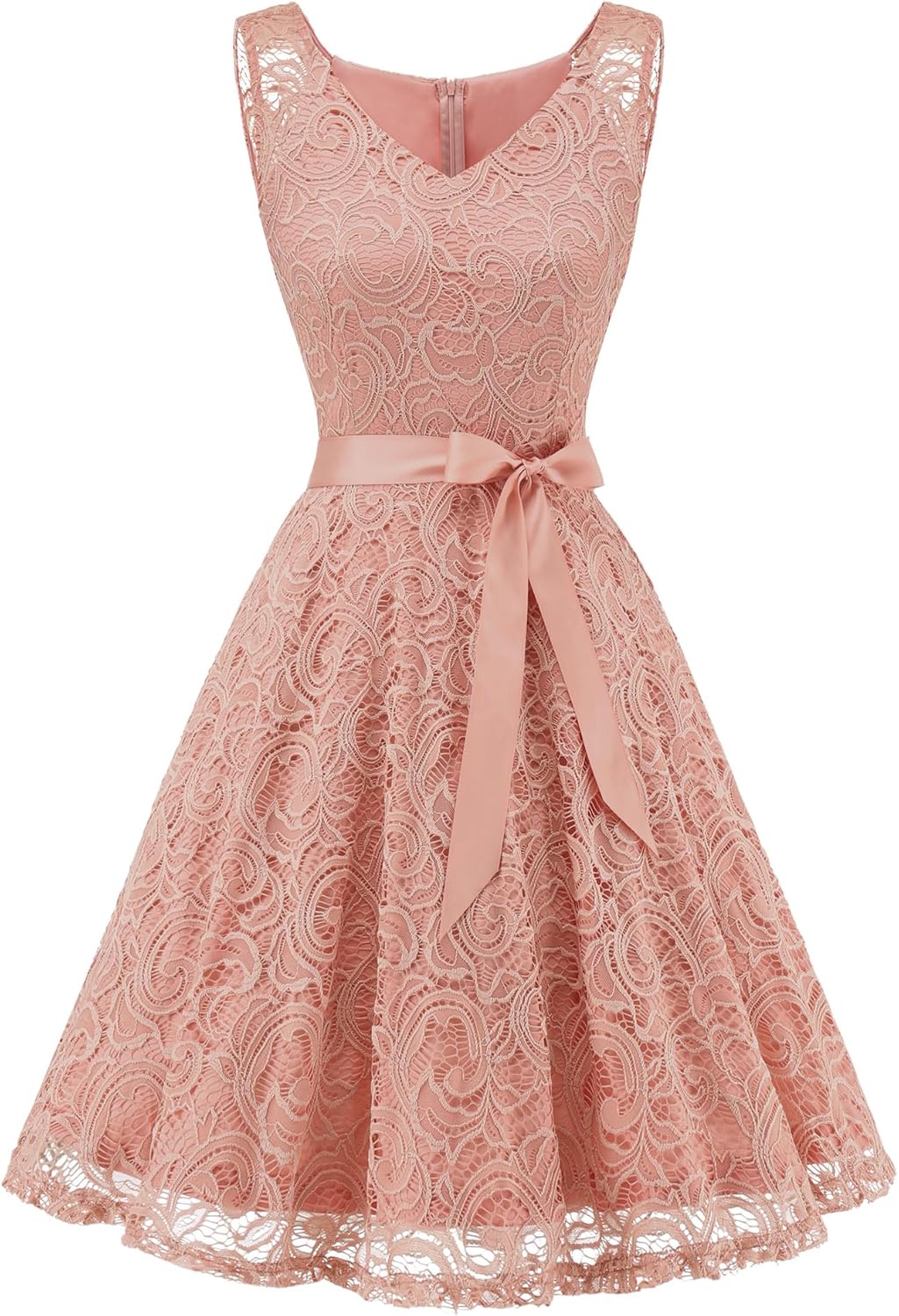 Floral Lace Bridesmaid Party Dress with V Neck Design