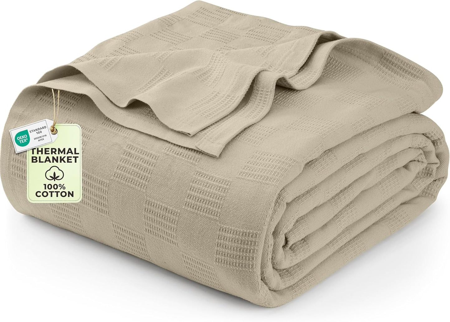 Utopia Bedding Khaki Cotton Blanket - Soft and Breathable 90x84 in