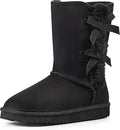 Womens Suede Mid-Calf Snow Boots with Side Bows - Warm Faux Fur