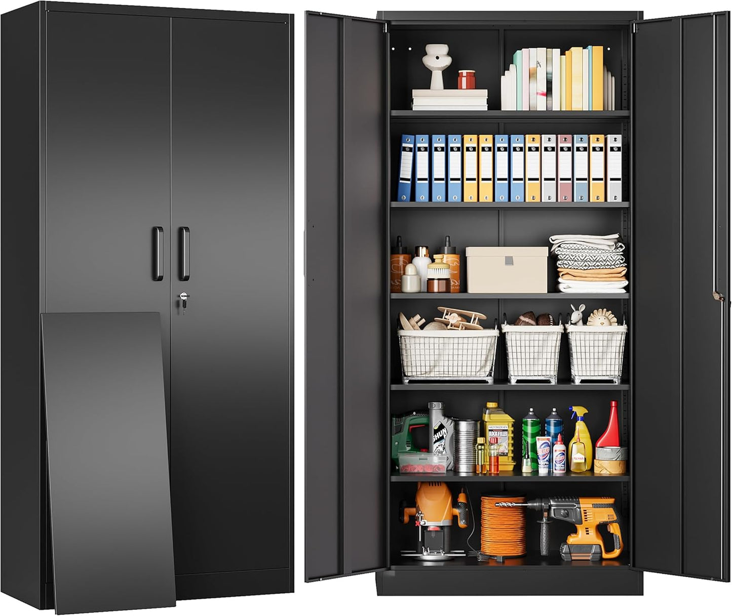 Metal Storage Cabinet with Lock and Adjustable Shelves for Home