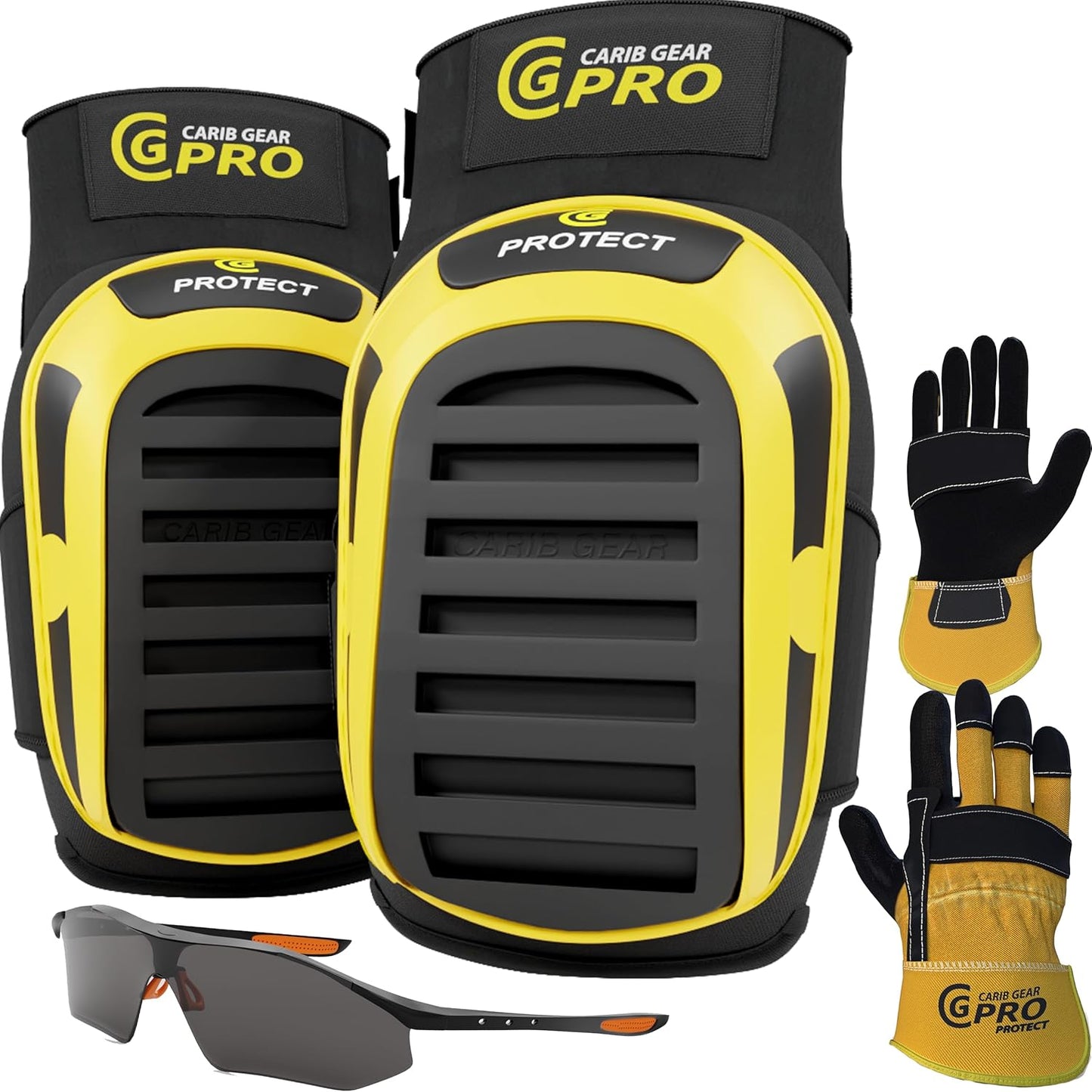 Heavy Duty Gel Construction Knee Pads with Gloves and Glasses