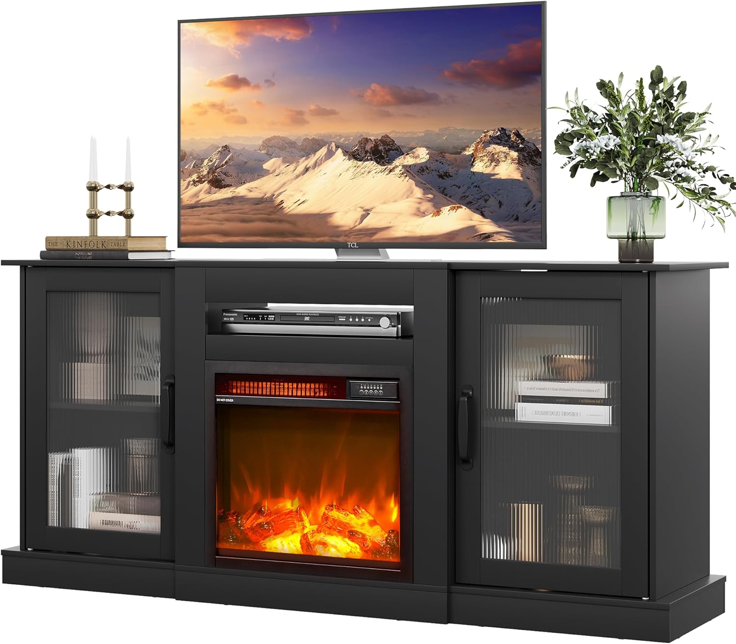 WLIVE Fireplace TV Stand for 65 Inch TV with Electric Heater