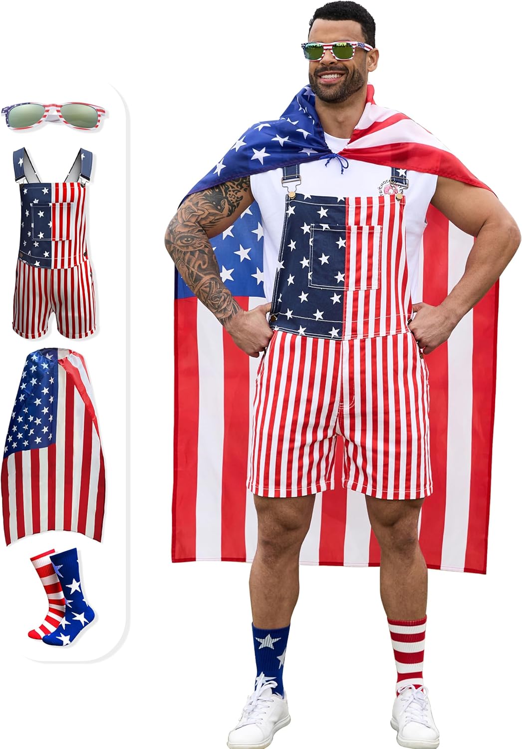 Patriotic American Flag Overalls Set for 4th of July Fun