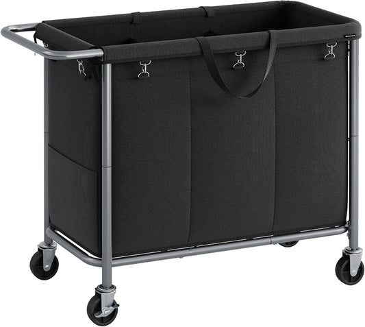 SONGMICS Rolling Laundry Hamper with Wheels and 3 Compartments