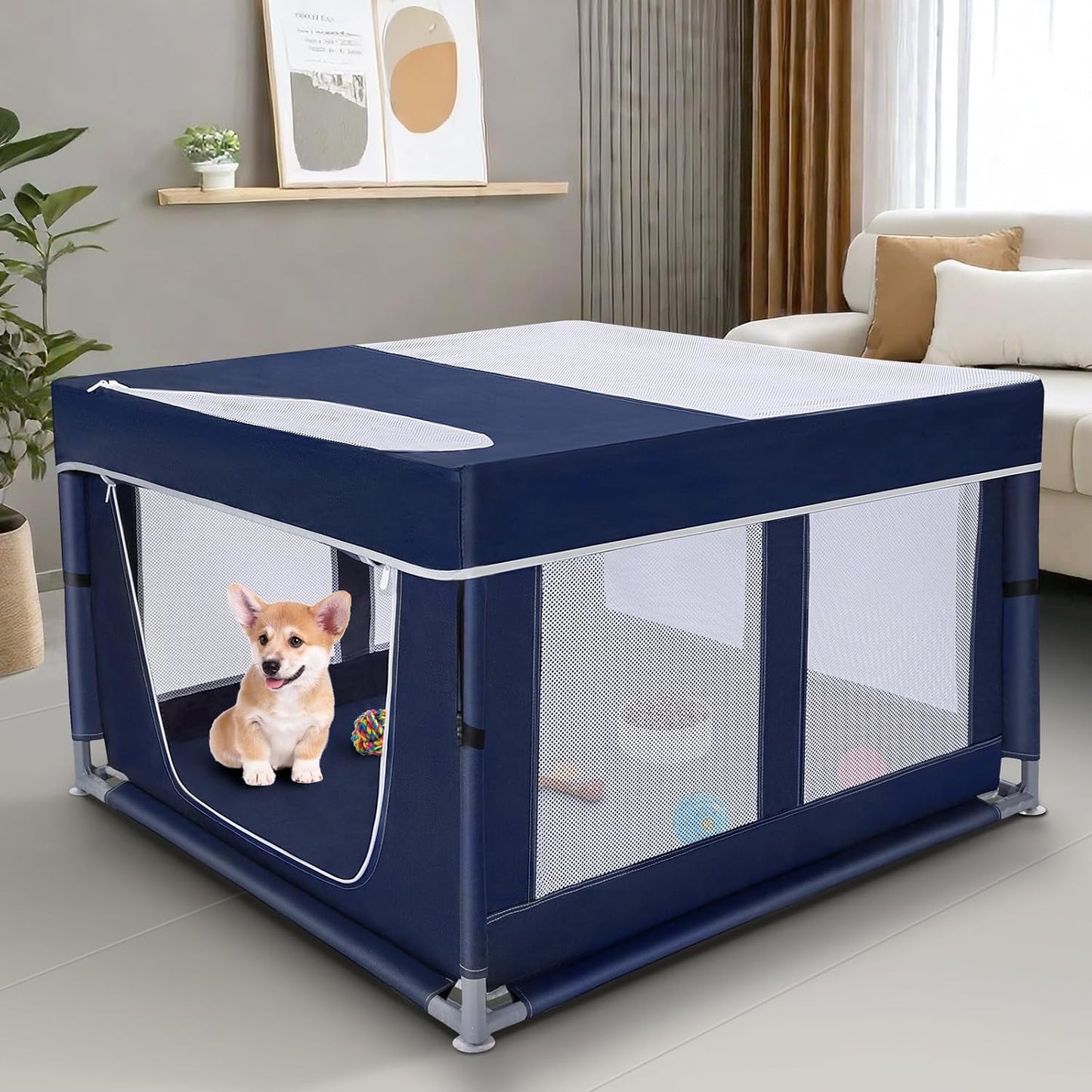 Dog Playpen 42 in with Removable Roof for Small Dogs and Pets