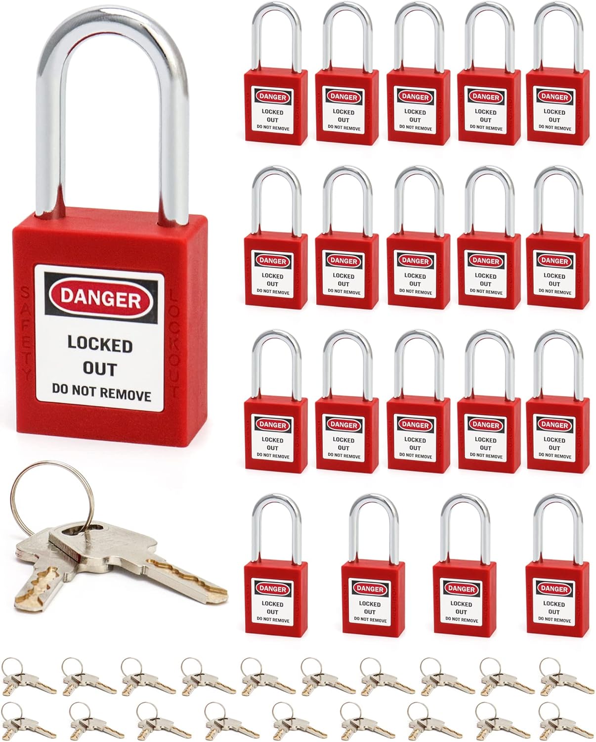 QWORK Red Lockout Tagout Safety Padlock Set with 20 Locks