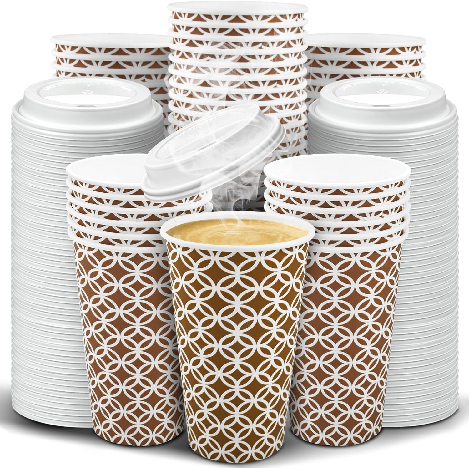 Brown Ginkgo 16 oz To Go Coffee Cups w/ Lids - Travel-Friendly