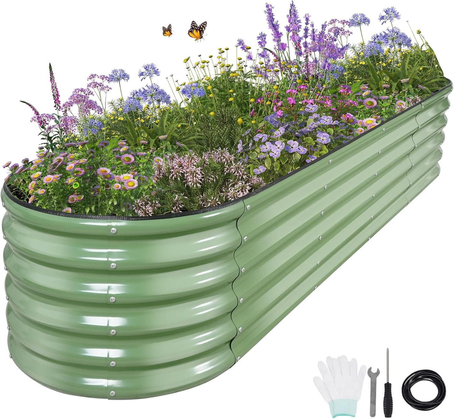 Galvanized Raised Garden Bed for Outdoor Gardening with Gloves