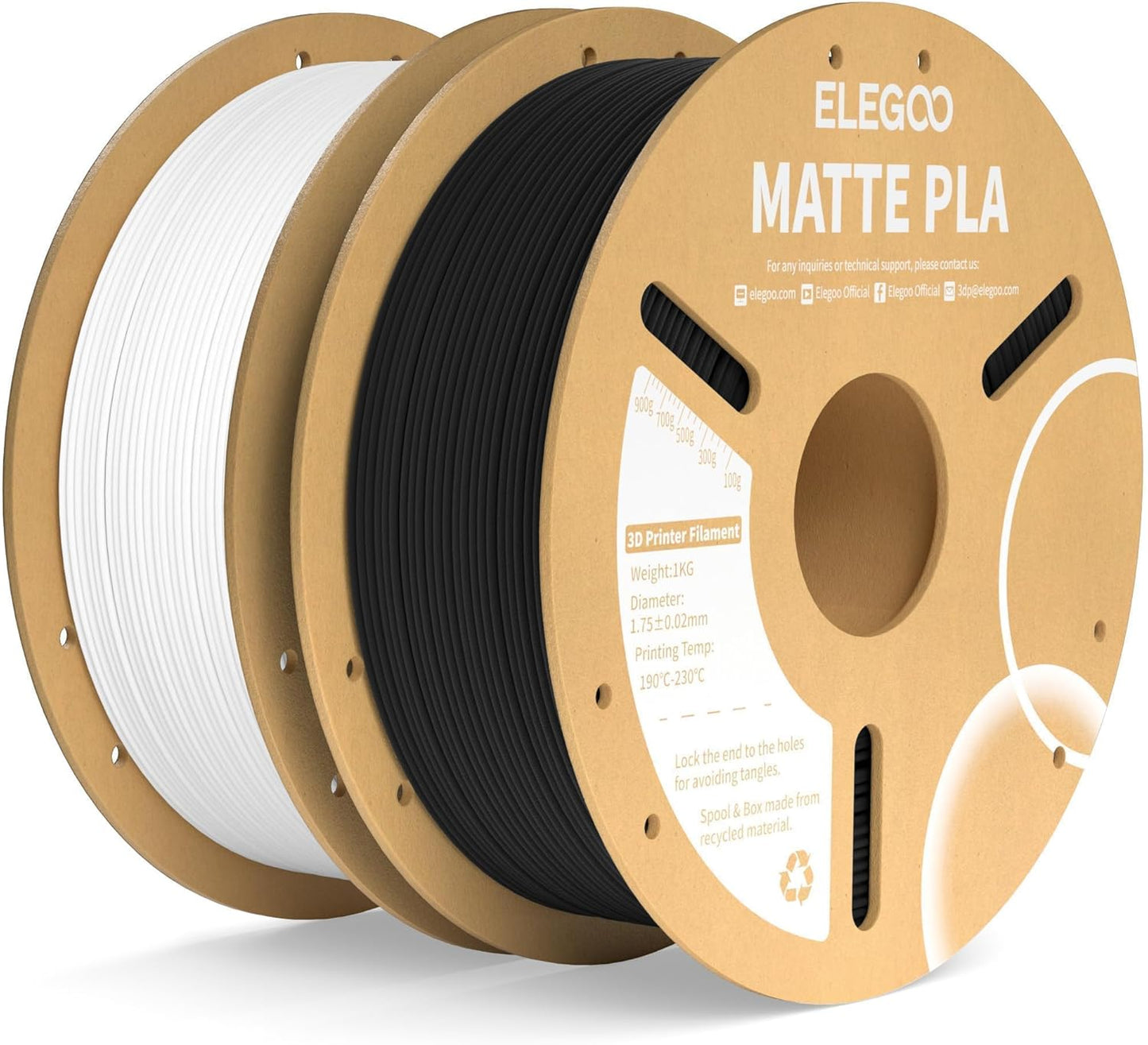 ELEGOO Matte PLA Filament 2KG for 3D Printers - Black & White
