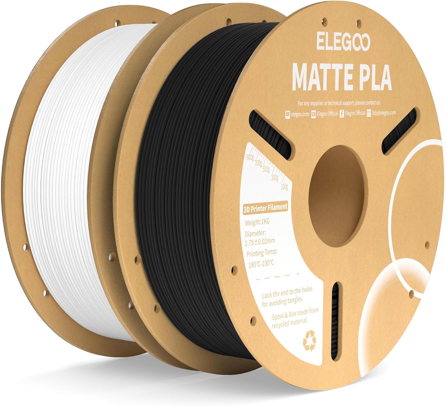 ELEGOO Matte PLA Filament 2KG for 3D Printers - Black & White