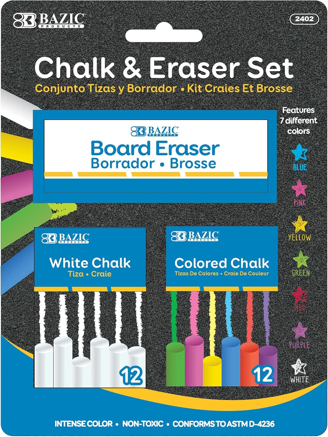 BAZIC Products Colored Chalk Set for Kids and Adults, 24-Pack