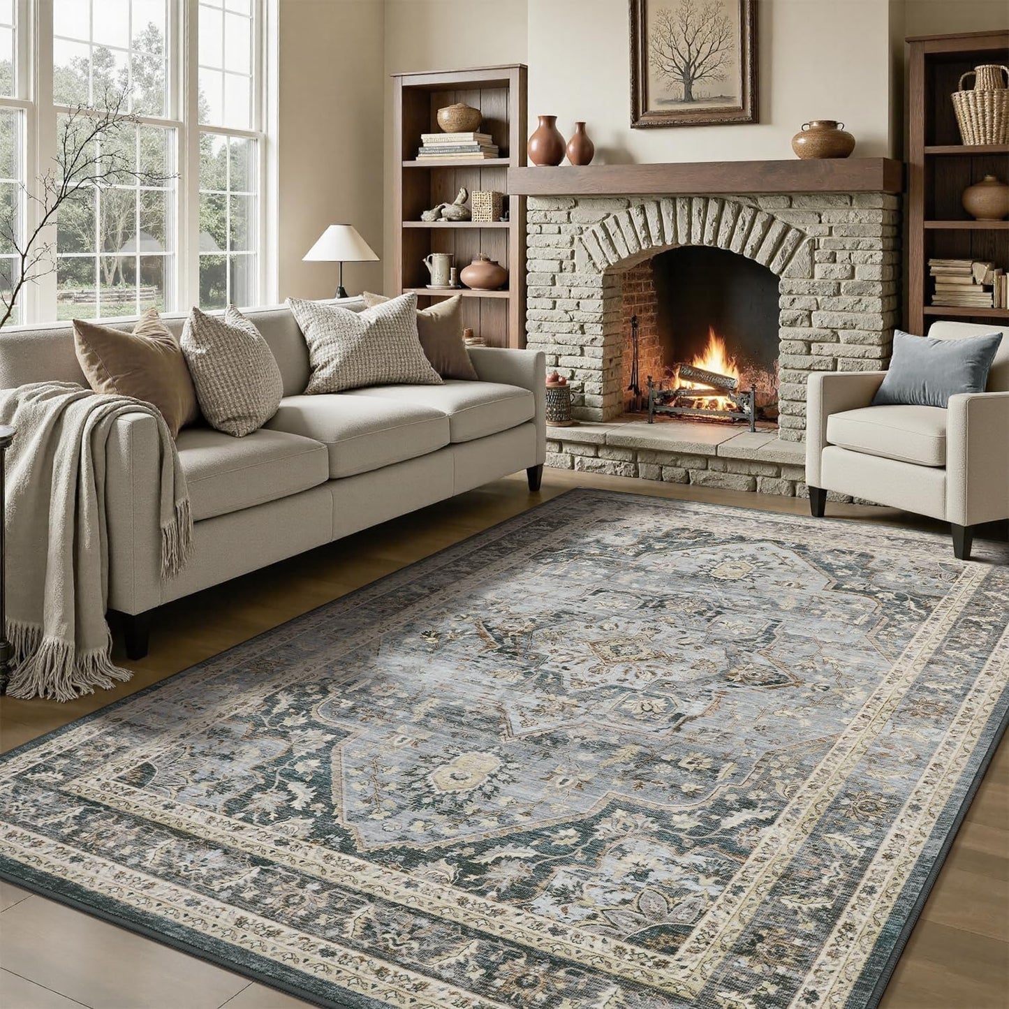 Grey Washable 5x7 Area Rugs for Living Room and Bedroom Use