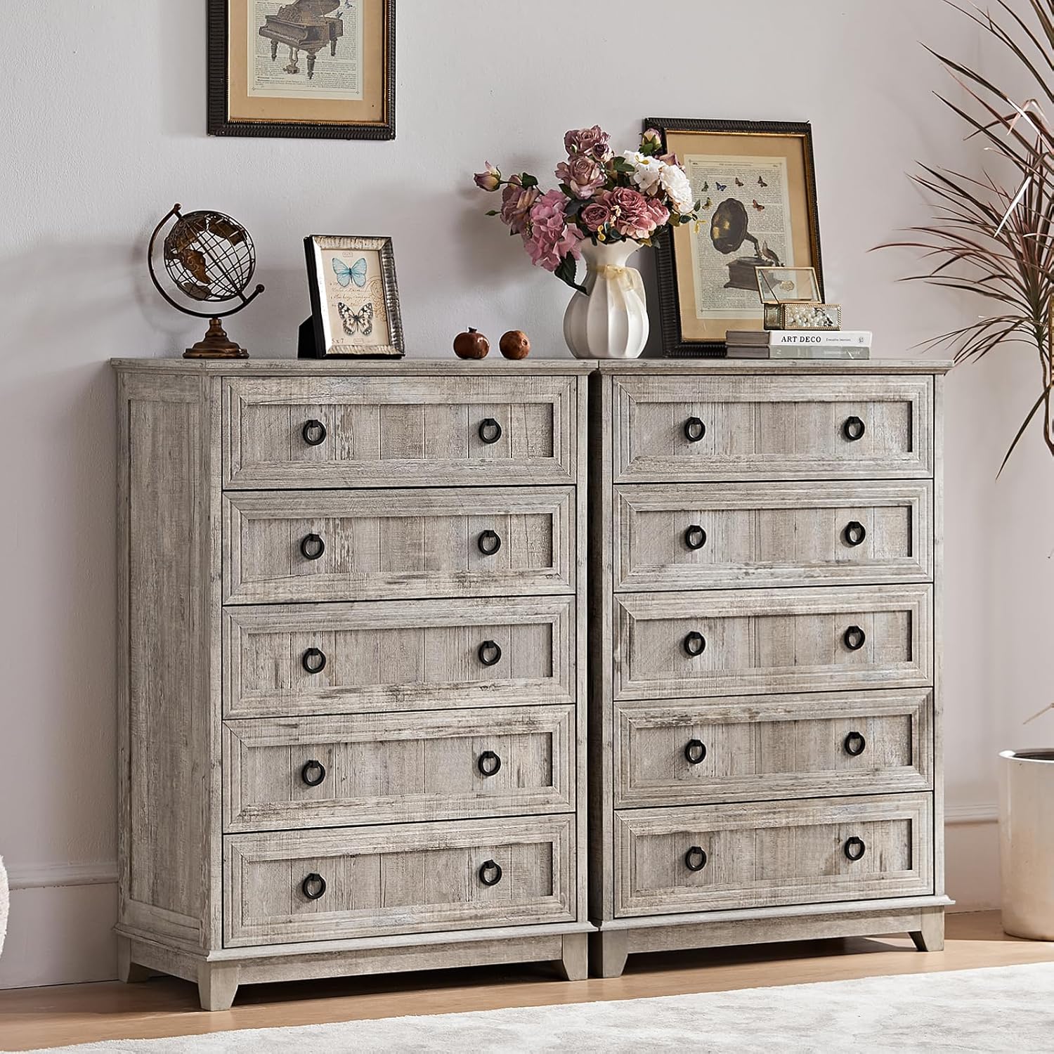Farmhouse 5 Drawer Dresser for Bedroom - Rustic Wood Design