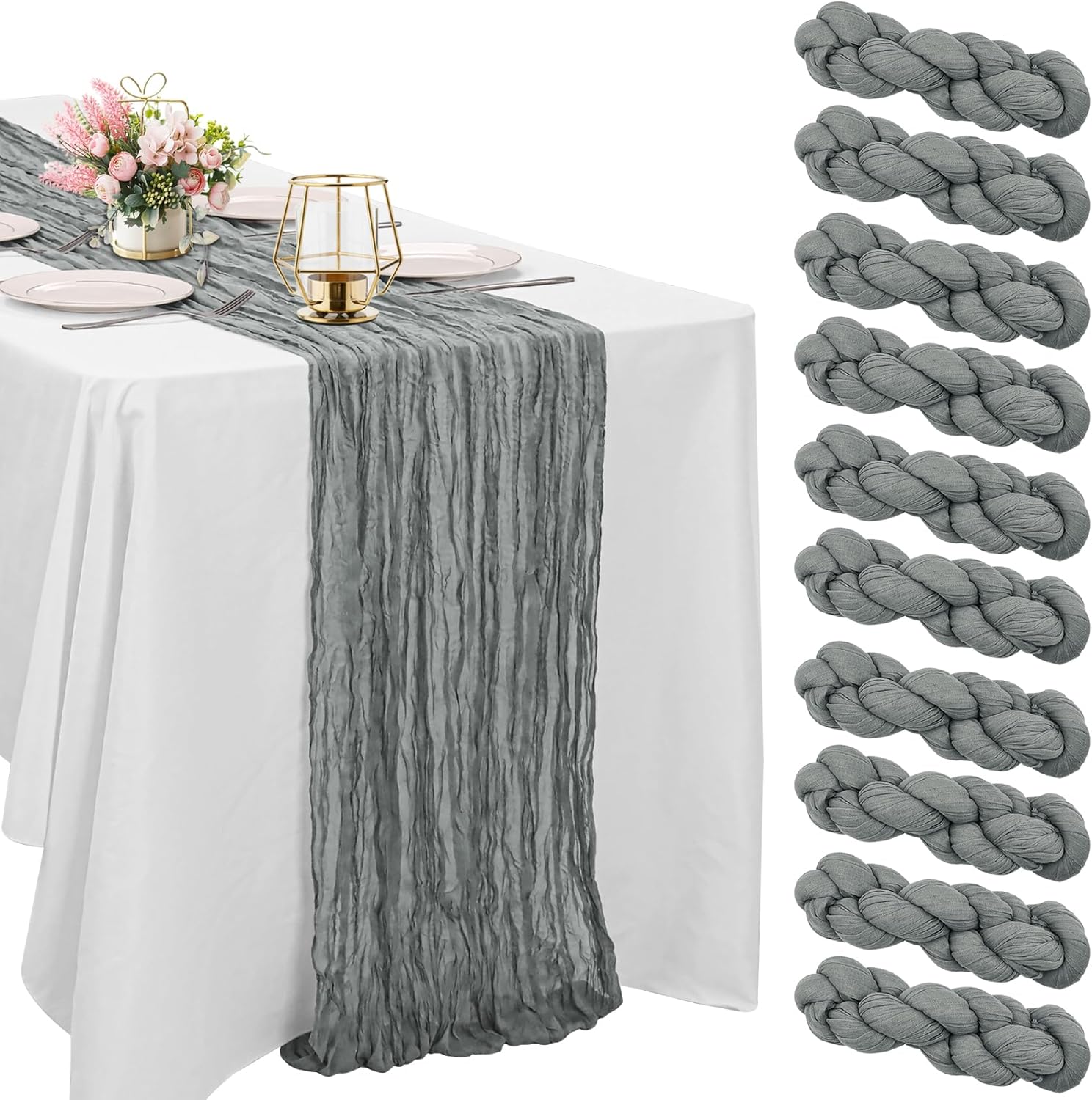 10 Pack Grey Cheesecloth Table Runner for Boho Style Decor